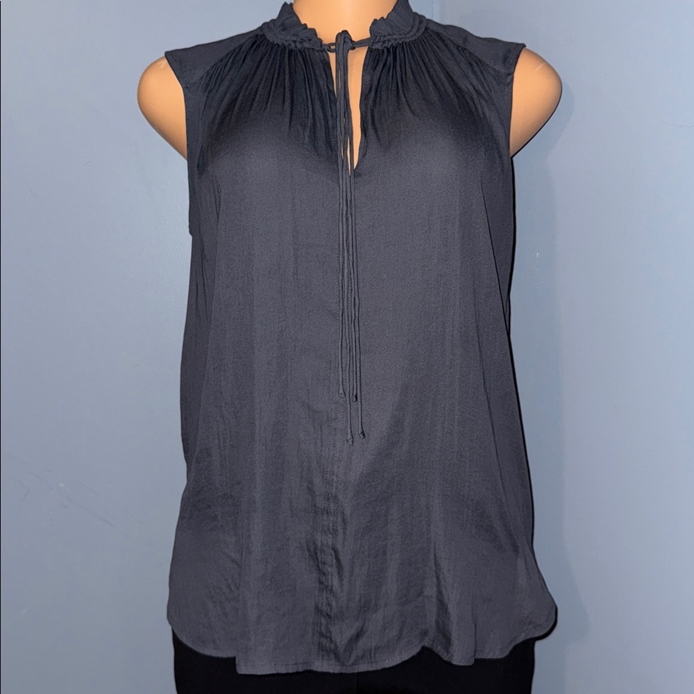 LOFT Charcoal Grey Tie-Neck Sleeveless Blouse | Size XS